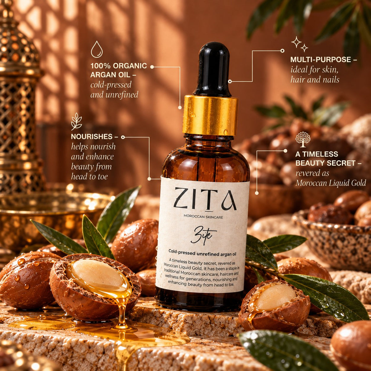 Zite Argan Oil: 100% organic, cold-pressed and unrefined, multi-purpose for skin, hair and nails