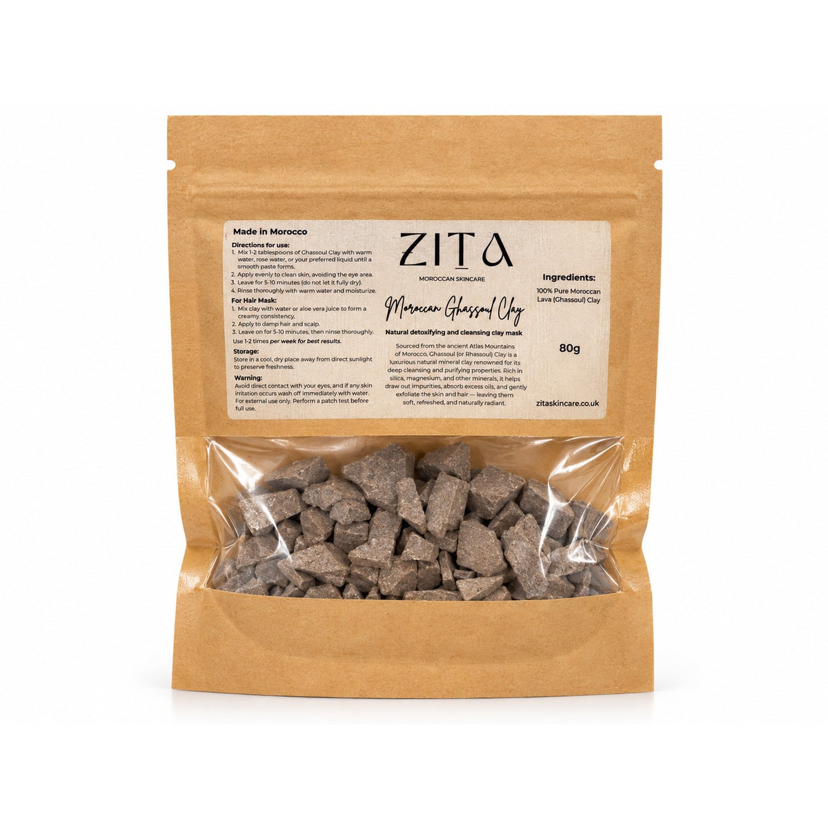 Zita Moroccan Ghassoul Clay 80g kraft pouch