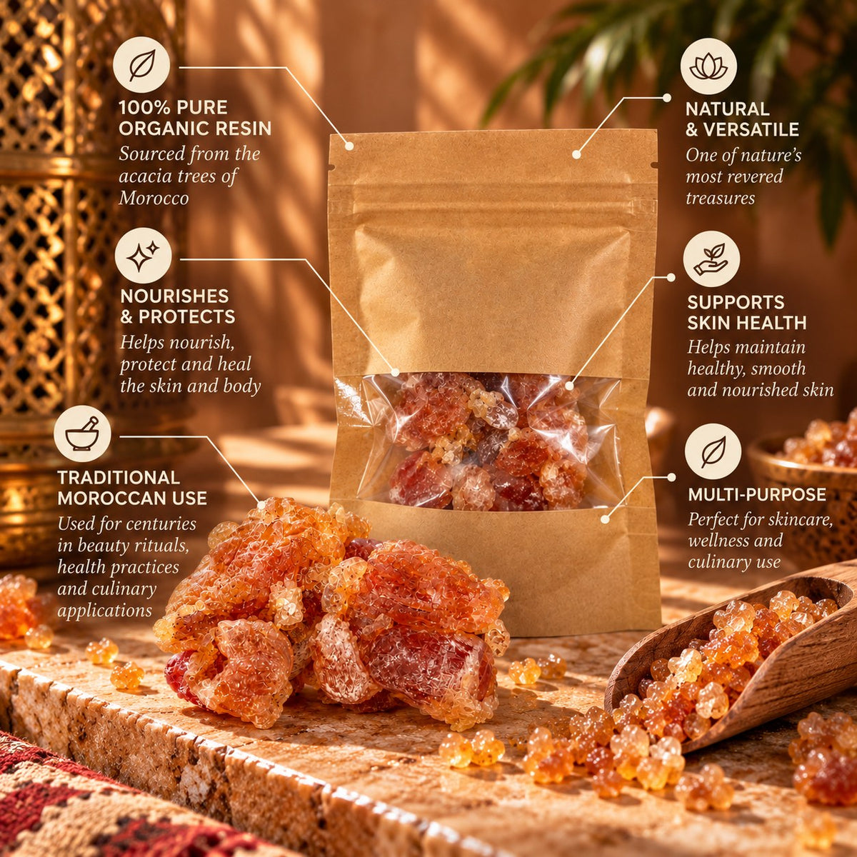 Zita Gum Arabic: 100% pure organic resin, nourishes and protects, traditional Moroccan use